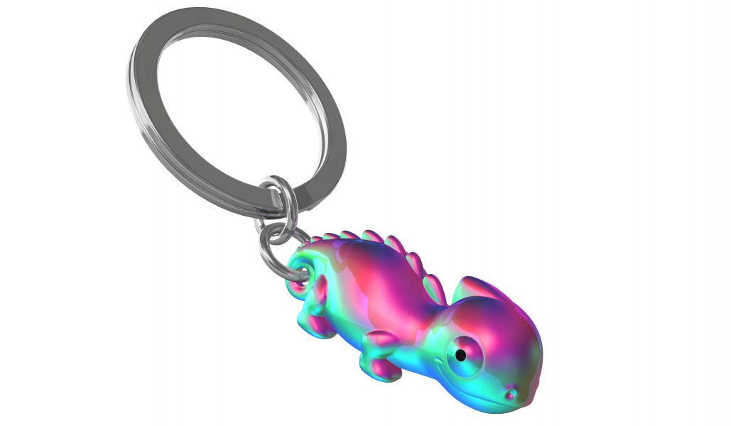 Regalo de diseño – porte cles cameleon arc en ciel metalmorphose 