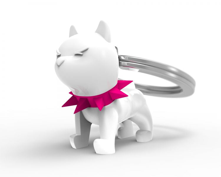 Designcadeau – porte cles chien bully blanc metalmorphose 