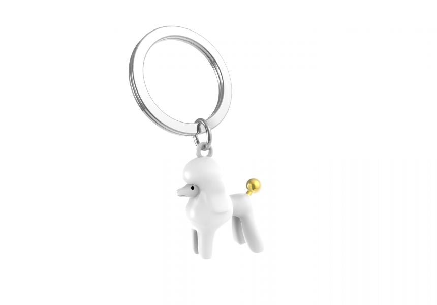 Regalo de diseño – porte cles caniche blanc metalmorphose 