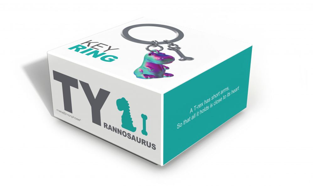Designcadeau – porte cles dino arc en ciel metalmorphose 