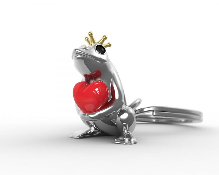 Designcadeau – porte cles grenouille noire coeur metalmorphose 