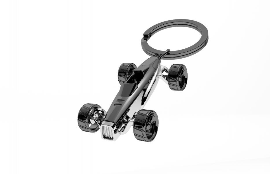 Design-lahja – porte cles voiture de course retro grise metalmorphose 