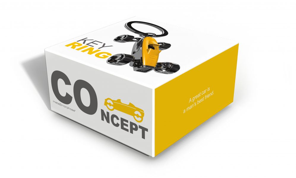 porte cles voiture de course retro jaune metalmorphose 