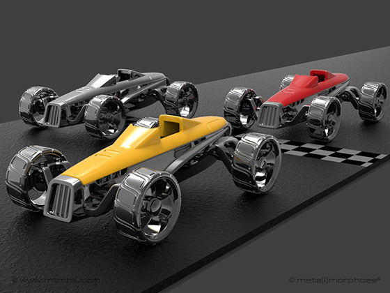 Design-lahja – porte cles voiture de course retro jaune metalmorphose 