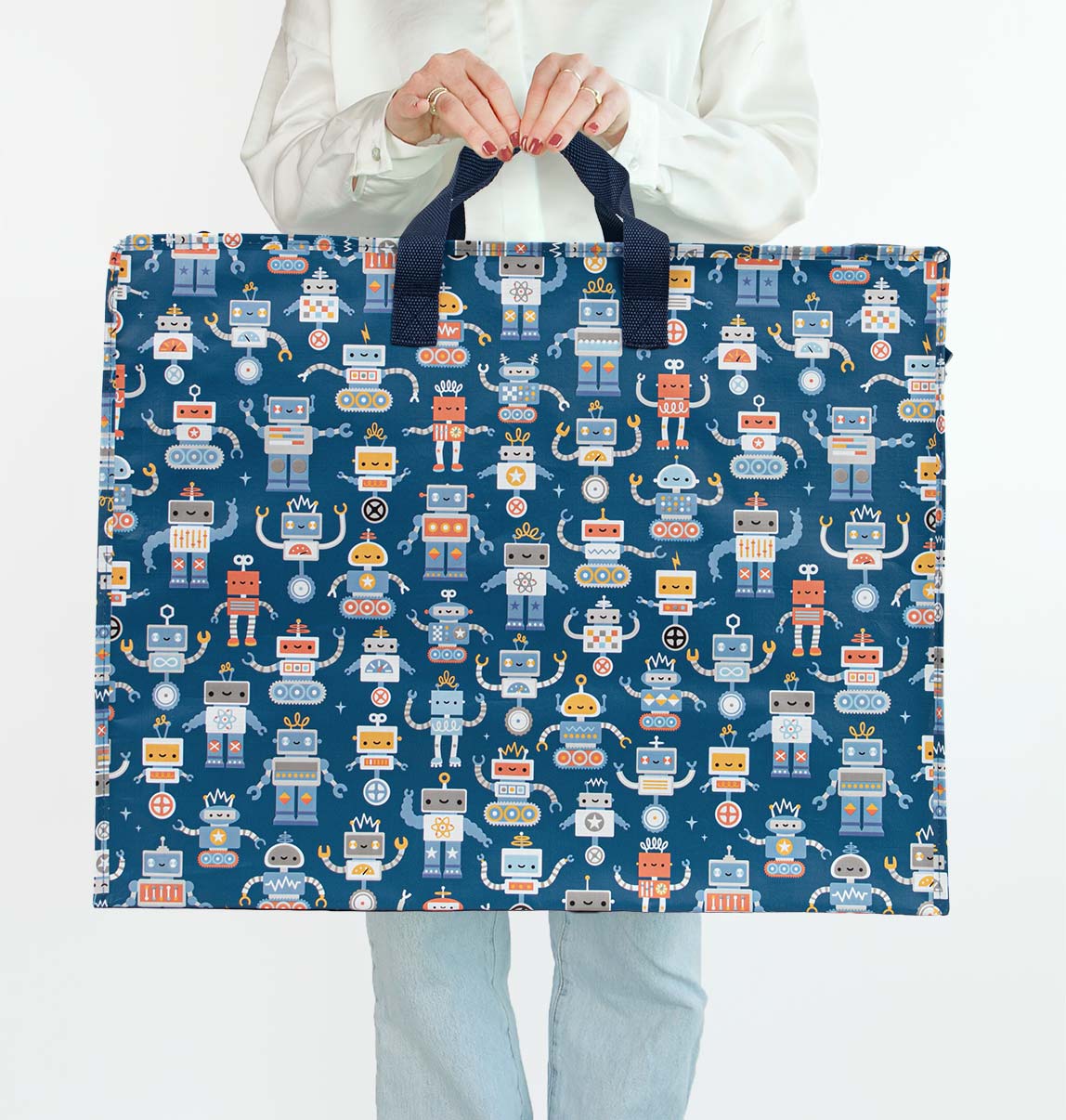 Grand sac de rangement XL - Robots – vue 2 – A Little Lovely Company