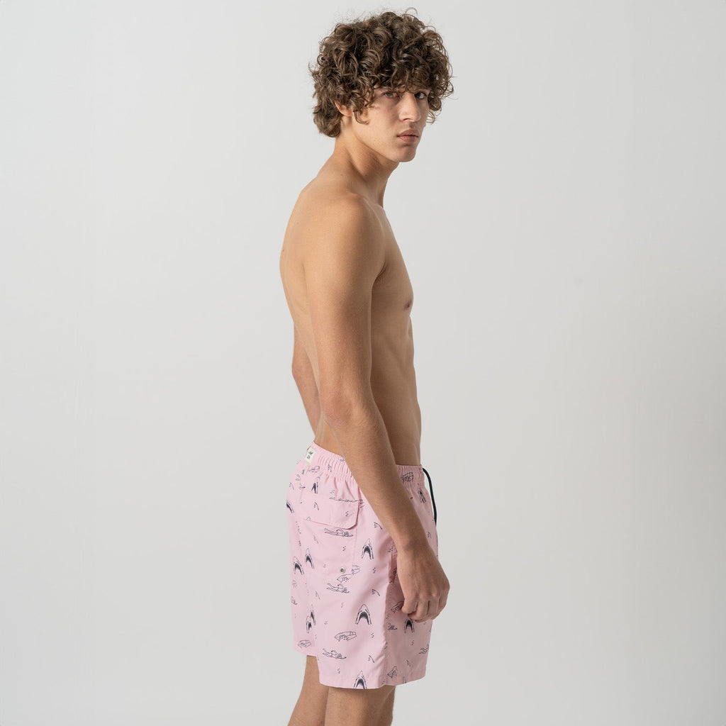 Shark and Swimmer Swim Shorts - Pink