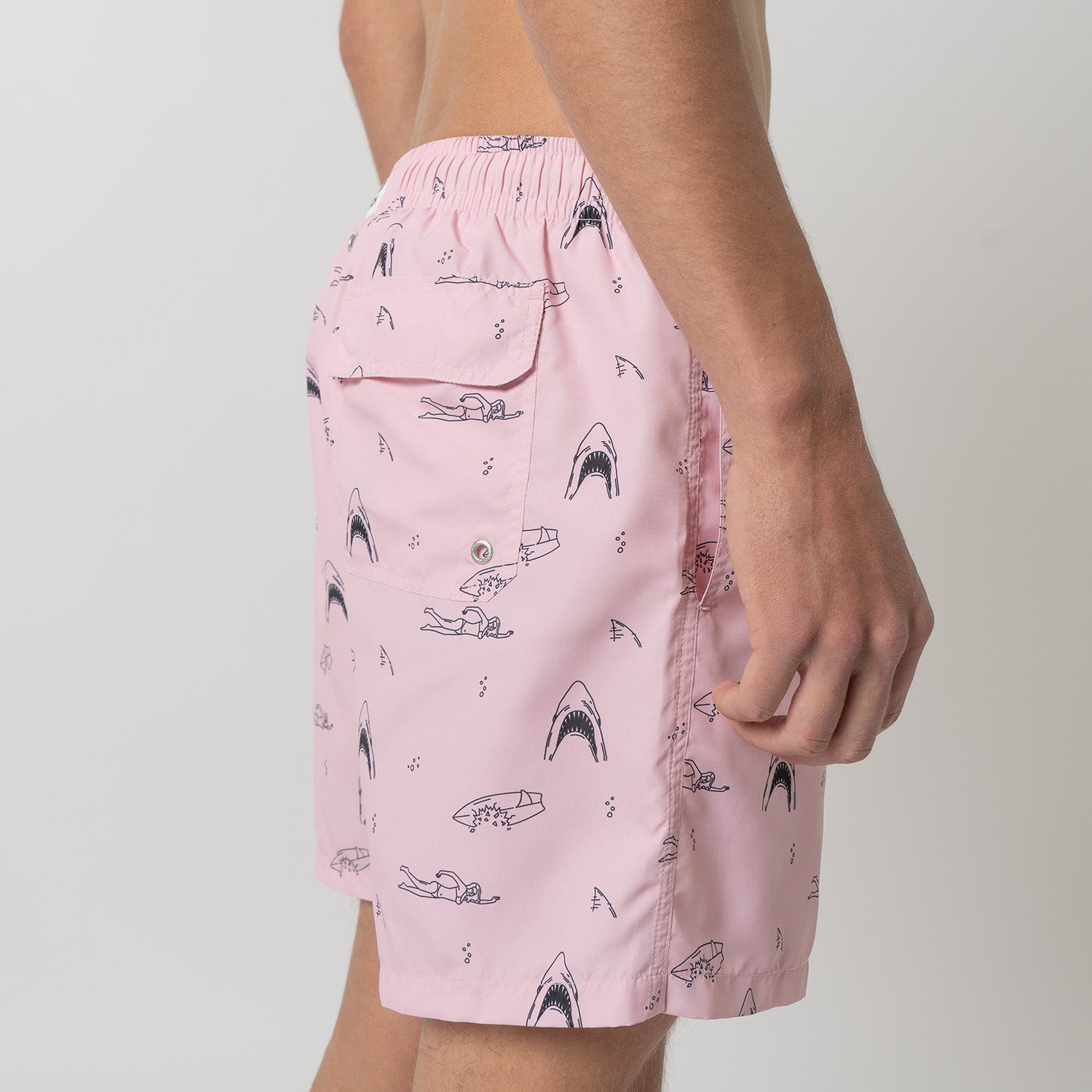 Shark and Swimmer Swim Shorts - Pink