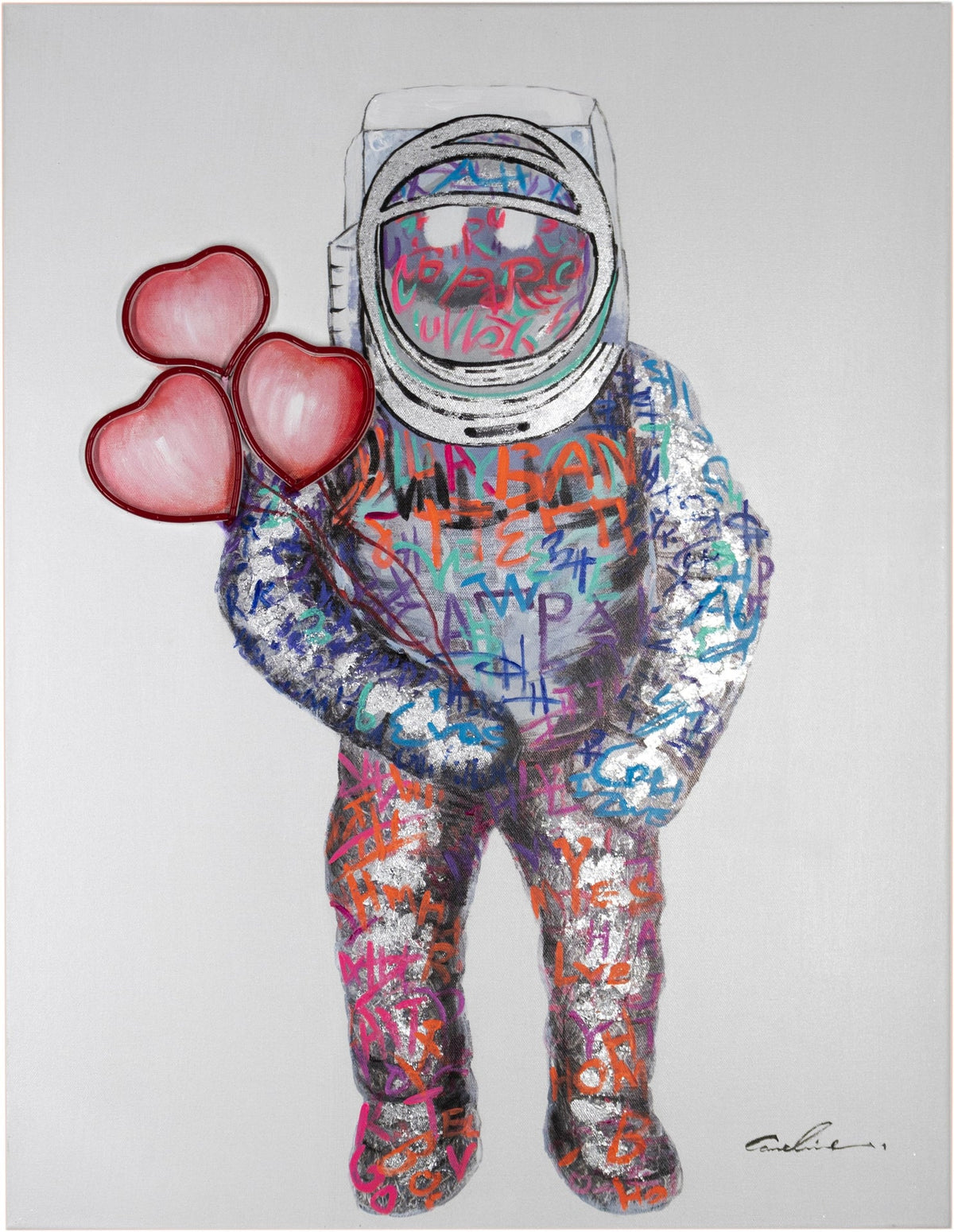 'Spaceman Hearts' Wall Artwork with LED Neon - STANDARD