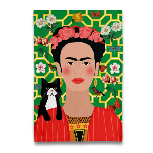 Torchon Frida Kahlo et son chat
