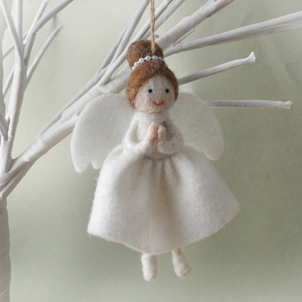 Décoration à suspendre Ange en feutre aux cheveux bruns | Design e regali originali