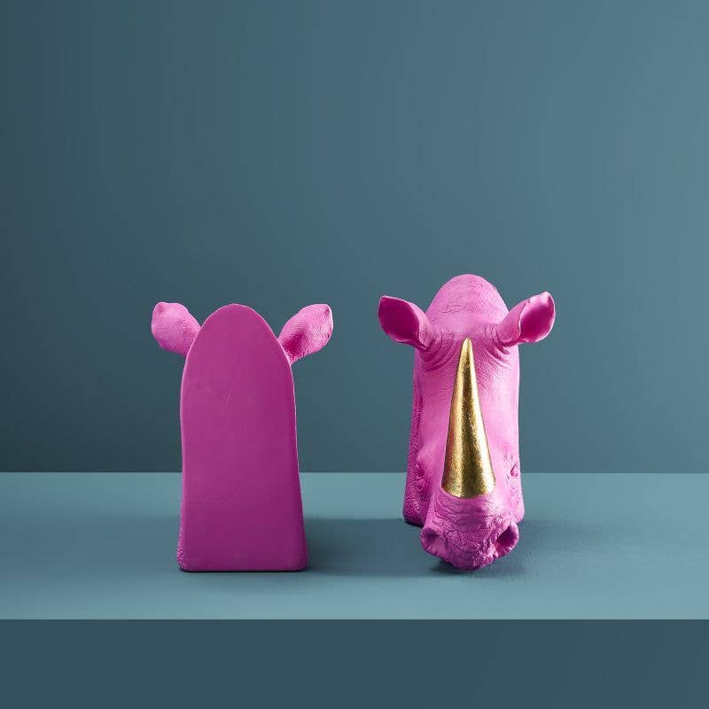 S/2 Nashorn-Buchstützen, Magenta, 39,5 x 14,2 x 20,5 cm