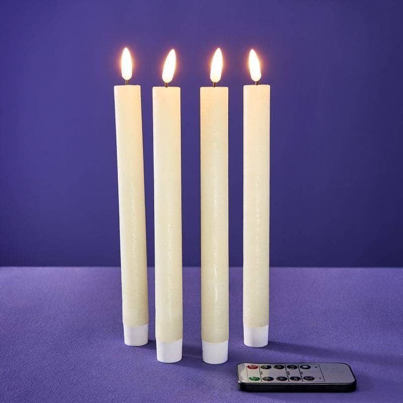 S/4 Bougie LED en bâton, Crème, H.24,5 cm avec télécommande