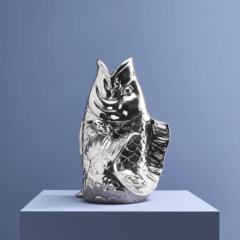 Blubb Fischskulptur/Vase, silberfarbenes Steinzeug