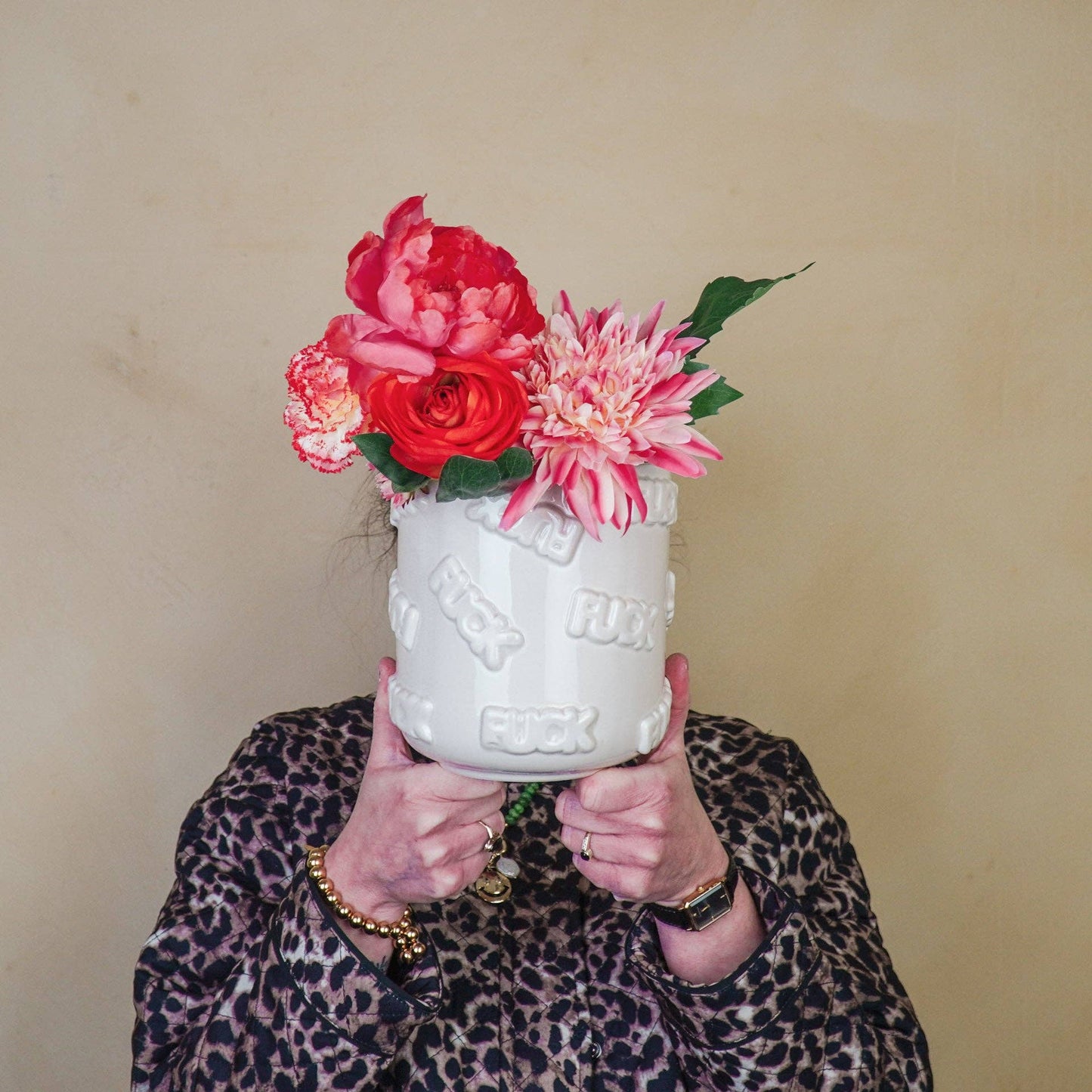 Pot - 'MERDE' - Céramique - Beige - 17,5x17,5x17,5cm