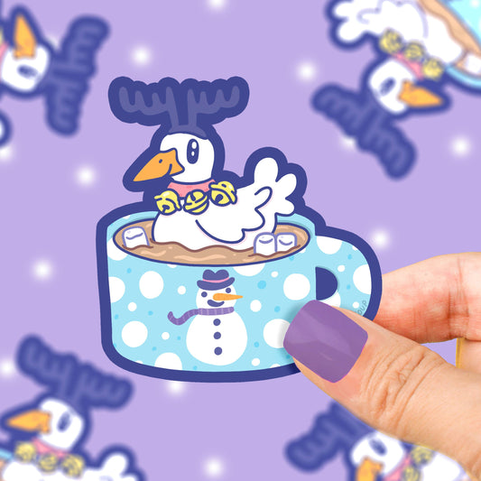 Hot Chocolate Ducky Holiday Winter Bird Vinyl Sticker