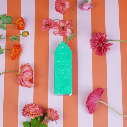 Flower vase - Home vase - Ceramic - Sea green 7.5x6x23 cm