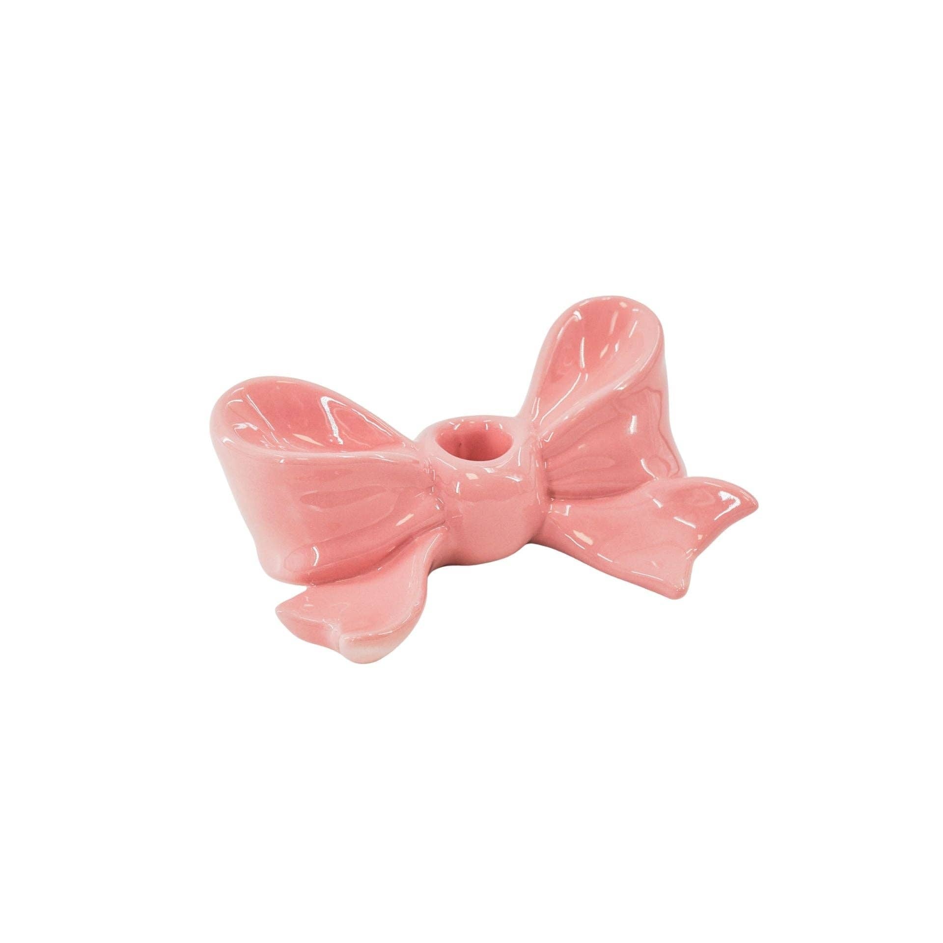 Bougeoir - Nœud - Céramique - Rose - 18x9x7 cm