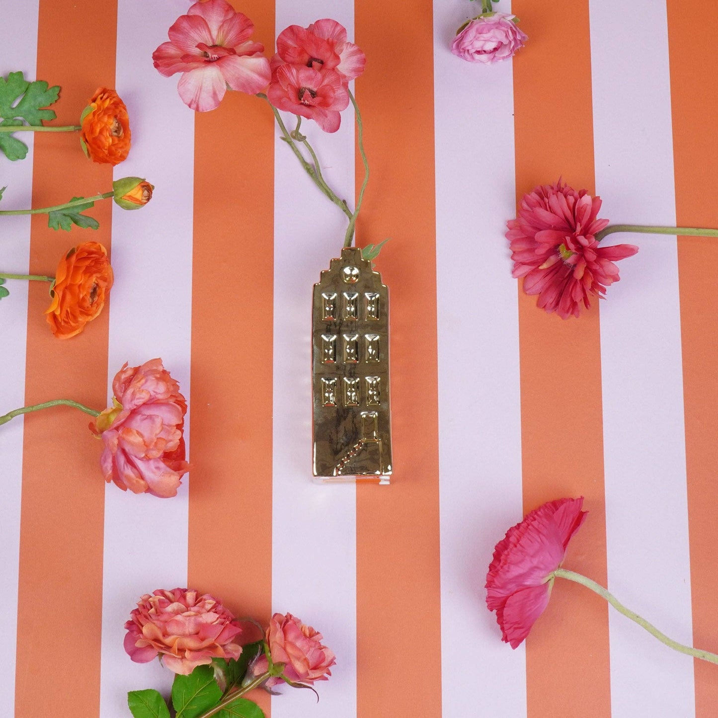 Flower vase - Home vase - Ceramic - Gold - 6x5.5x18 cm