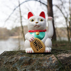 Chat chanceux solaire blanc 10,5 cm