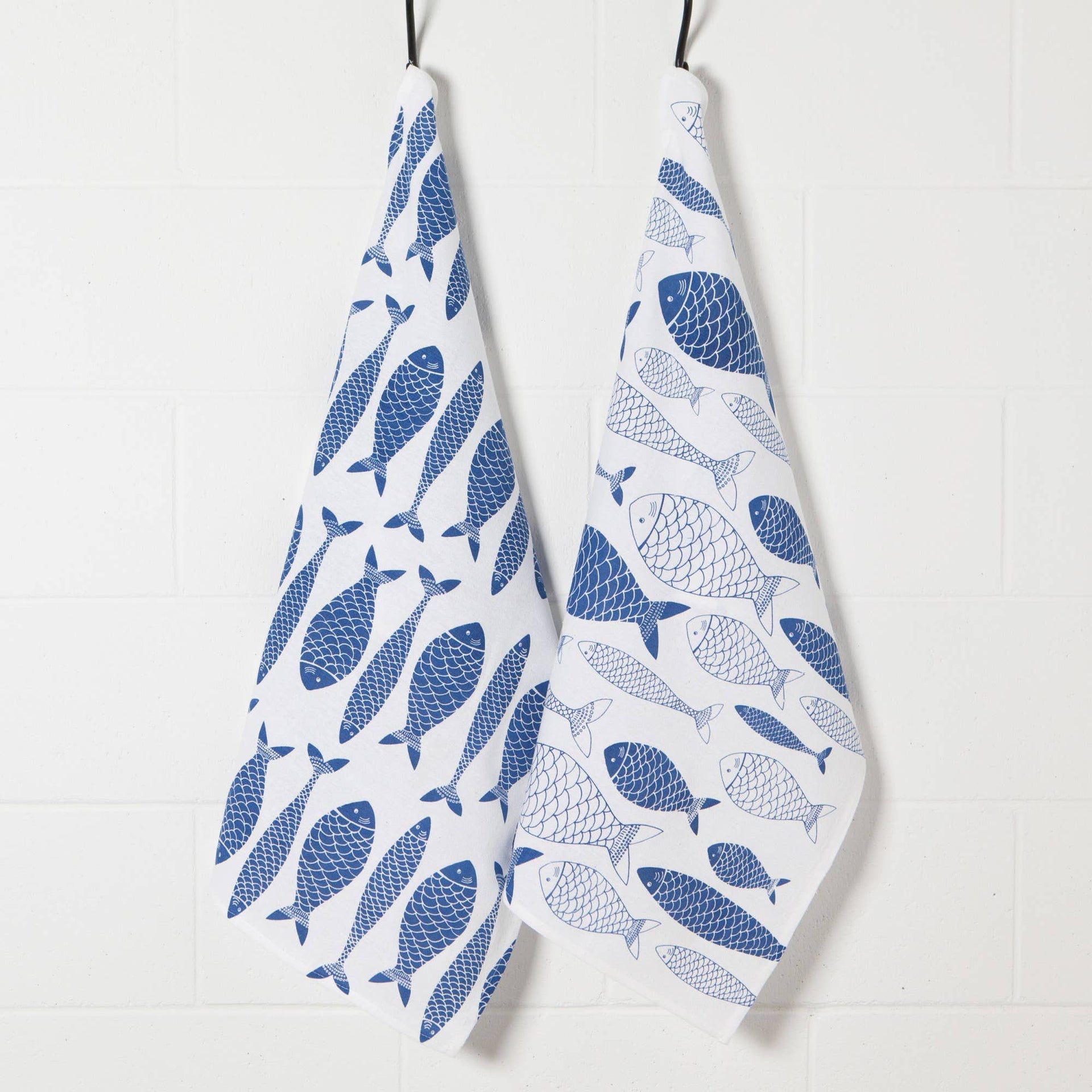 Lot de 2 torchons à vaisselle Floursack bleu roi à motif de poissons | Design e regali originali