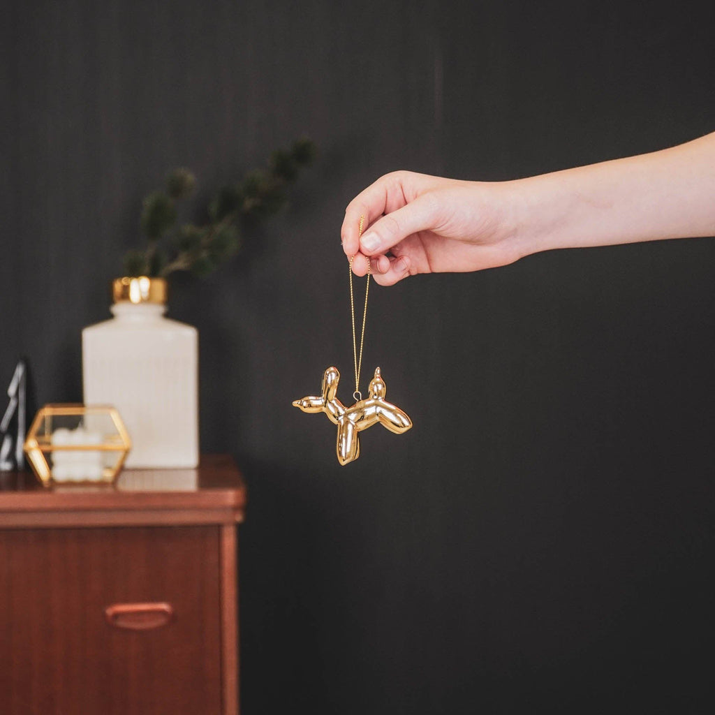 boule de noel ballon chien or 