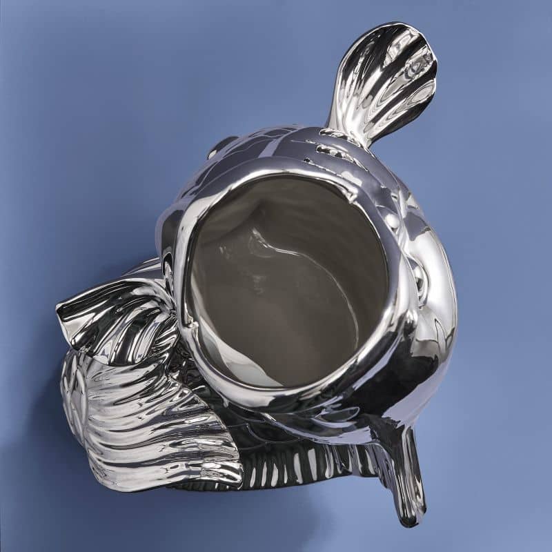 Blubb Fischskulptur/Vase, silberfarbenes Steinzeug