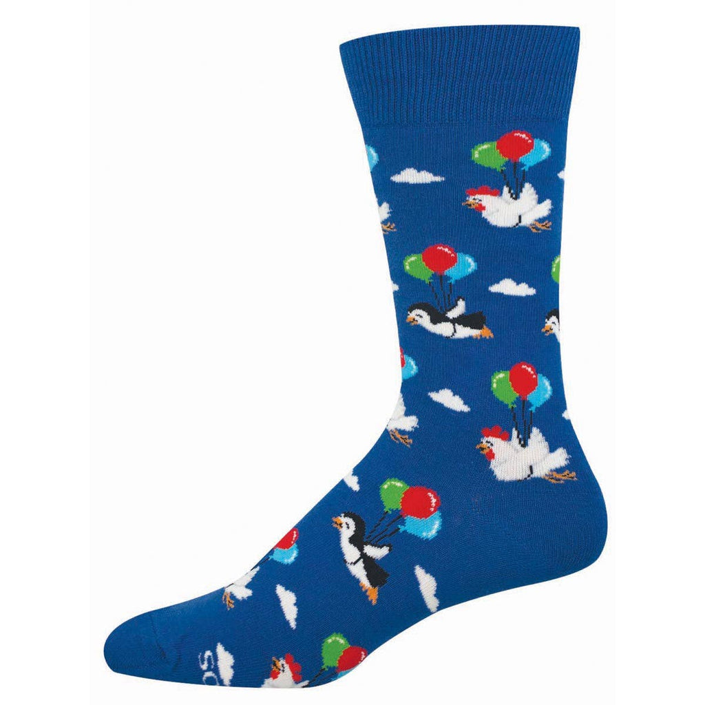 Socken mit Hühner- und Pinguinmotiv: „Ich kann fliegen!“