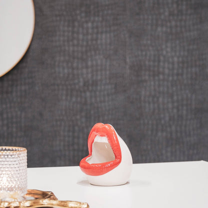 Pot - Rebord - Céramique - Rouge/Blanc -10x10x12