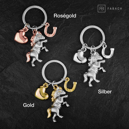 Horse Keychain with Heart and Horseshoe