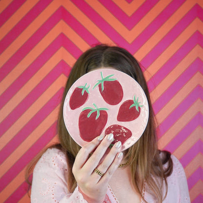 Assiette déco - Fraises - Rose/Rouge - 17,5x17,5x2cm