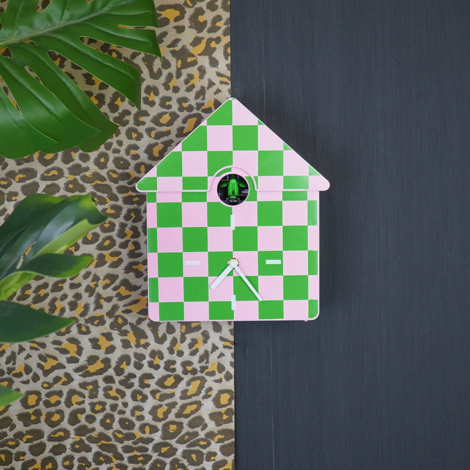 Horloge - Horloge Murale Coucou - Motif - Vert/Rose - 24x27x9cm