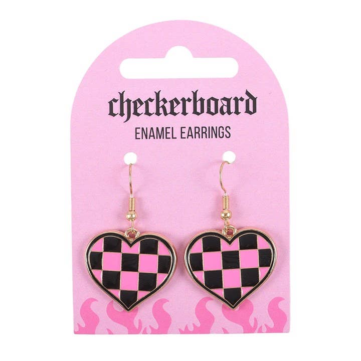 Checkered heart earrings