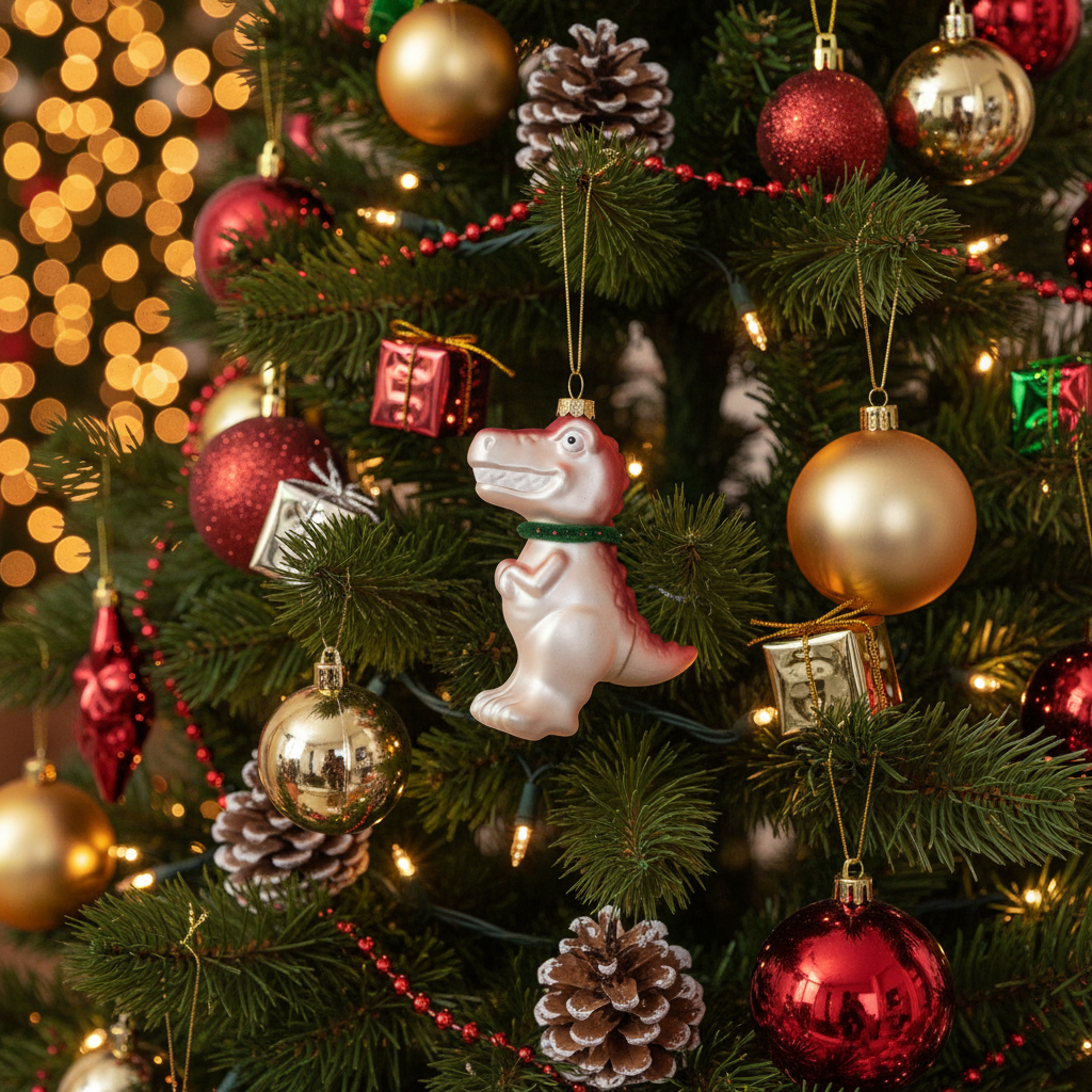 Weiße Dinosaurier-Weihnachtskugel