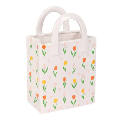 Vase en forme de sac en céramique à motif de tulipe pour fleurs de printemps