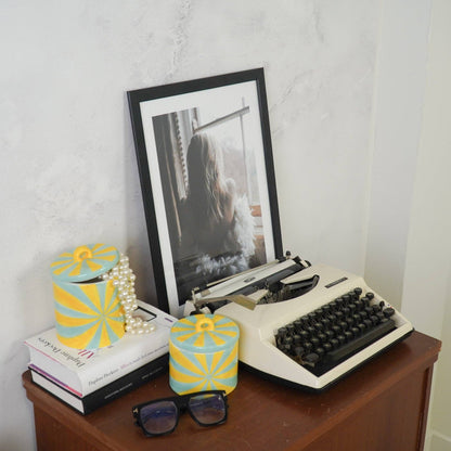 Dekorativer Übertopf – Wirbelmuster – Dolomit – Gelb/Mint – 11 x 11 x 11,5 cm