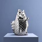 Blubb Fischskulptur/Vase, silberfarbenes Steinzeug