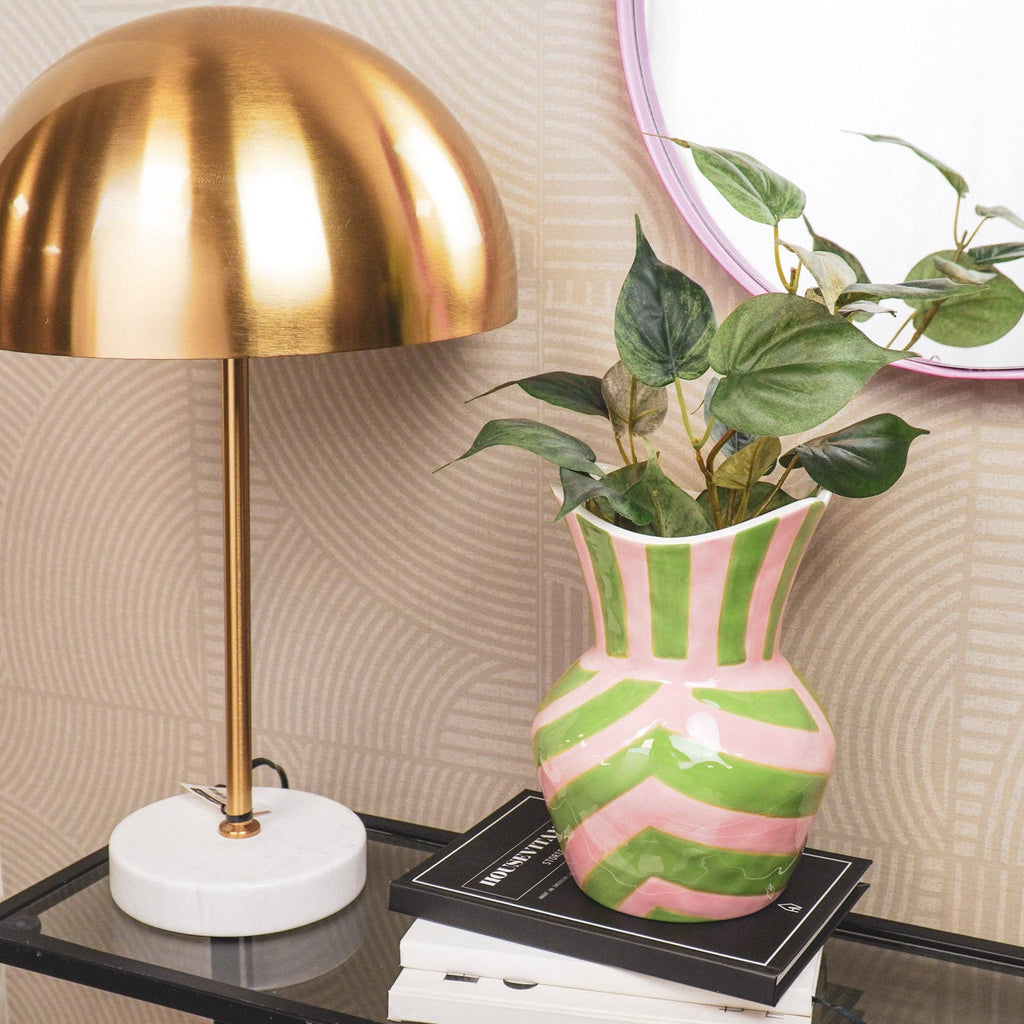 Vase - Stripes - Stoneware - Green/Pink - 16x16x22cm
