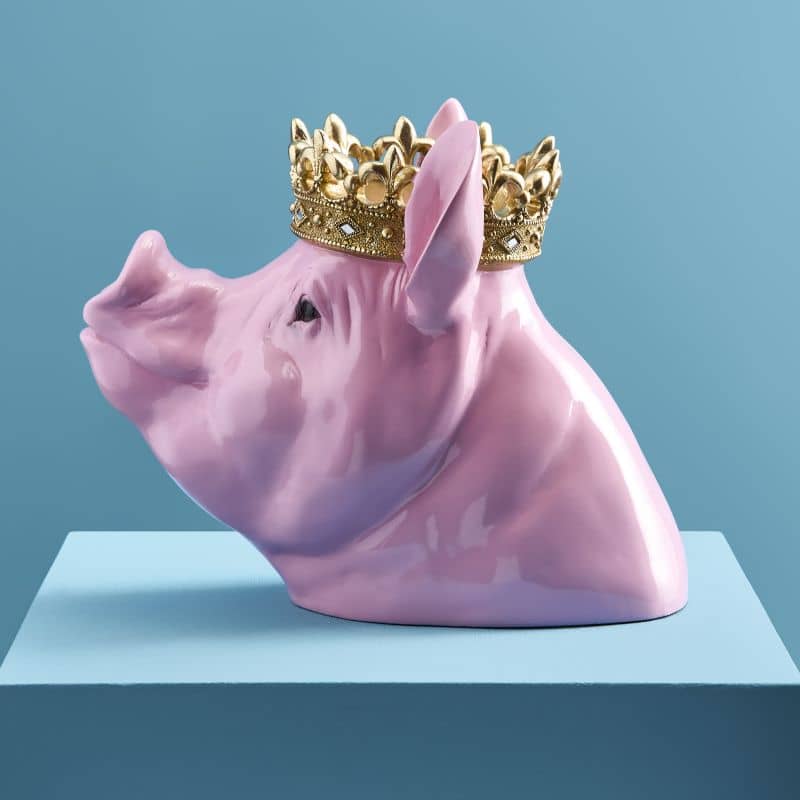 Spardose „Porky Mr. Krone“, rosafarbenes Polygon, 34 x 24 x 28 cm