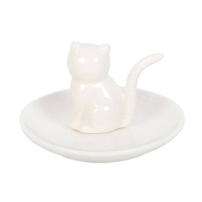 Trinket dish with a sitting white cat's face