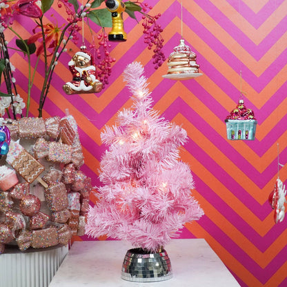 Arbre artificiel - Sapin de Noël - Lumière LED - Pile - Rose - 50 cm