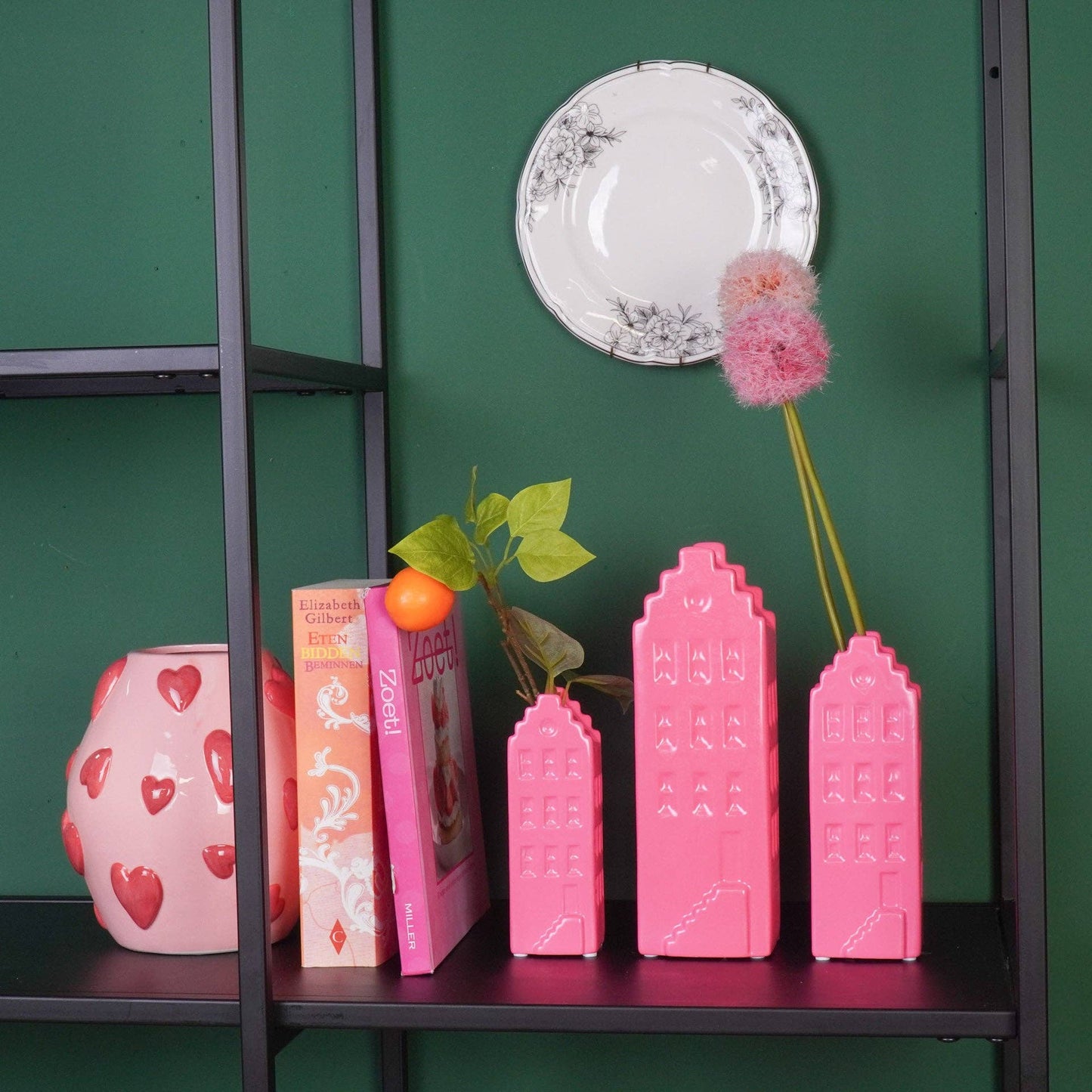 Flower vase - Home vase - Ceramic - Neon pink - 7.5x6x23 cm