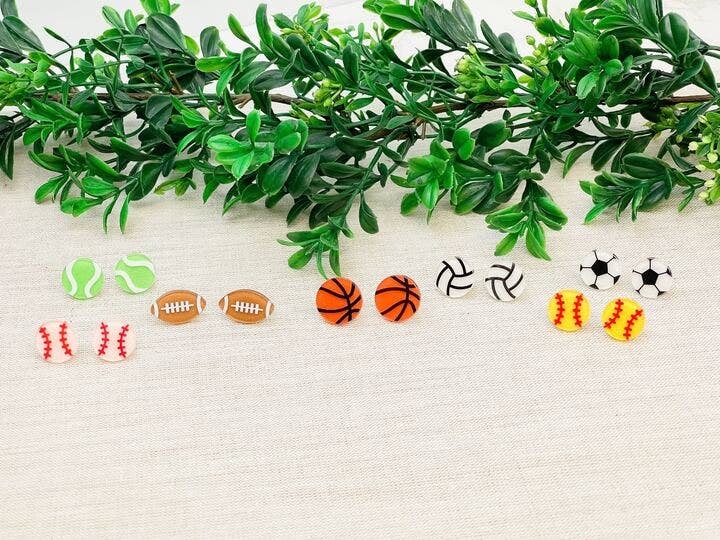 Glitter Acrylic Sports Stud Earrings - Tennis