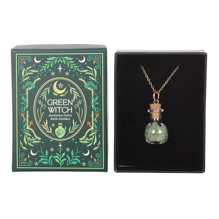 Collier Bouteille de Potion Aventurine Sorcière Verte