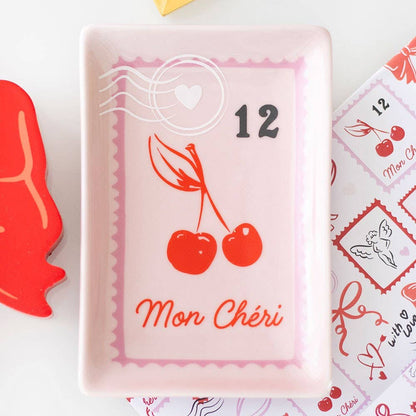 Cherry postage stamp trinket tray