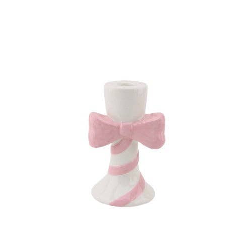 Bougeoir - Rayures avec Nœud - Blanc/Rose - 9x8x14cm | Objetos de diseño y regalos originales