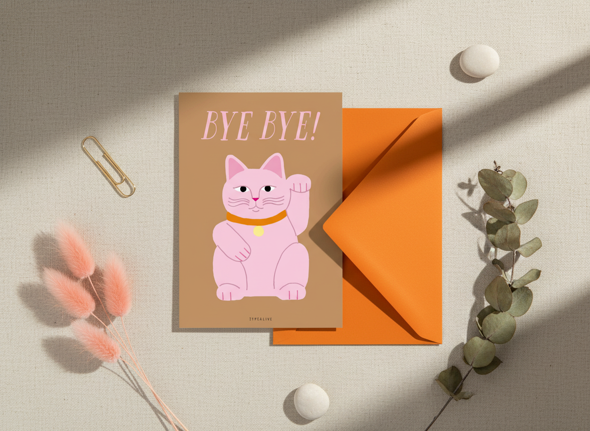 Carte de vœux - Chat Chanceux "Bye Bye" | Oggetti di design e regali originali