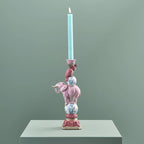 Bougeoir Oiseau sur Éléphant, Résine Rose, 13 x 9x30,5