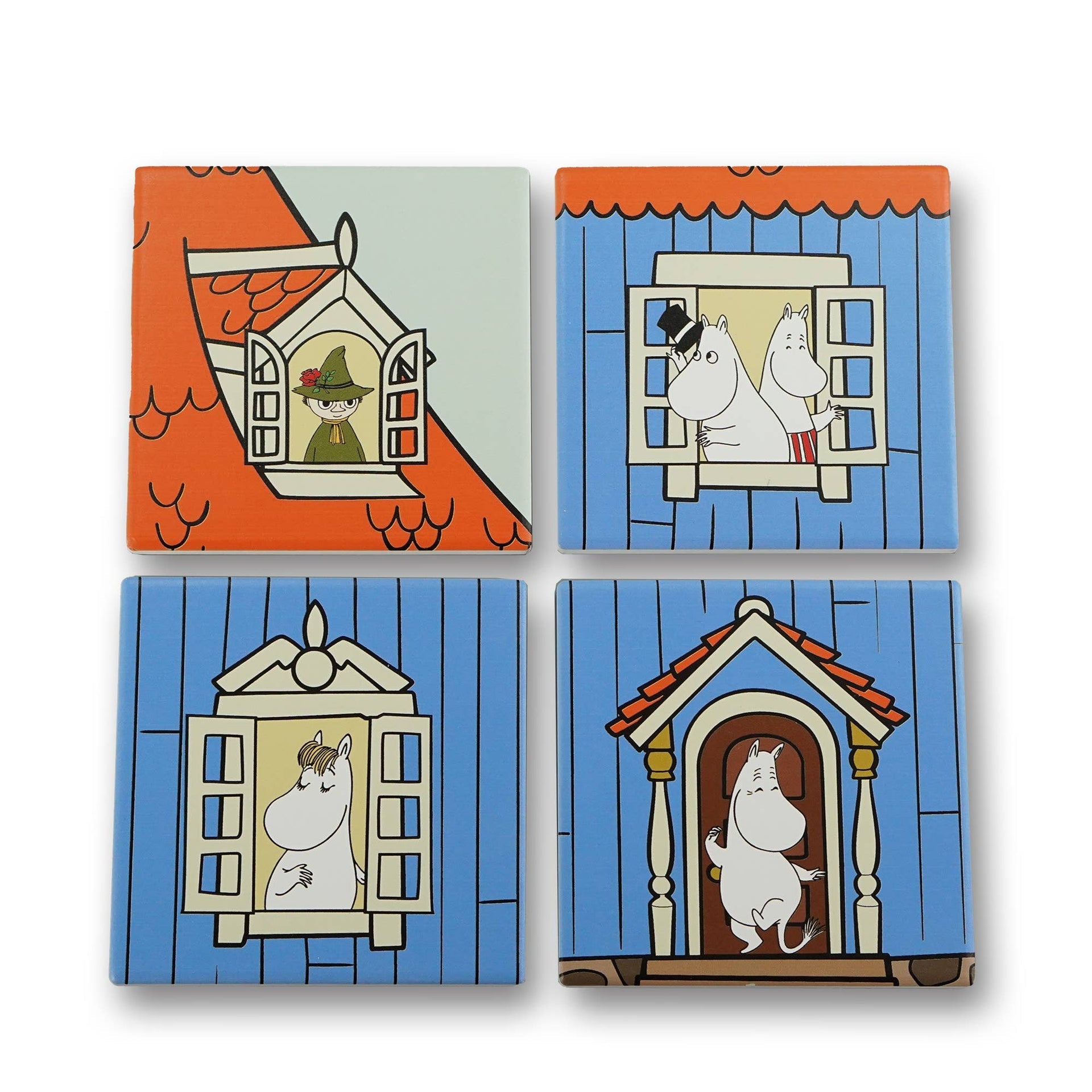 Set of 4 Moomin ceramic coasters - house