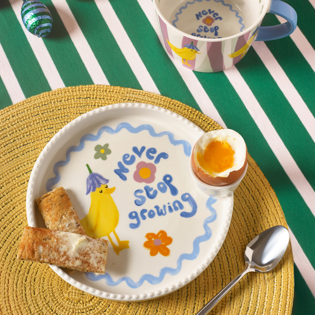 Assiette et Coquetier Canard “Ne jamais cesser de grandir” | Designproducten en originele cadeaus