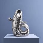 Blubb Fischskulptur/Vase, silberfarbenes Steinzeug